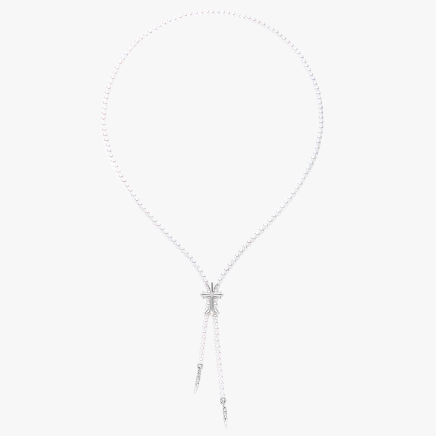 4MM White Freshwater Pearl Necklace with Chrome Cross Clip