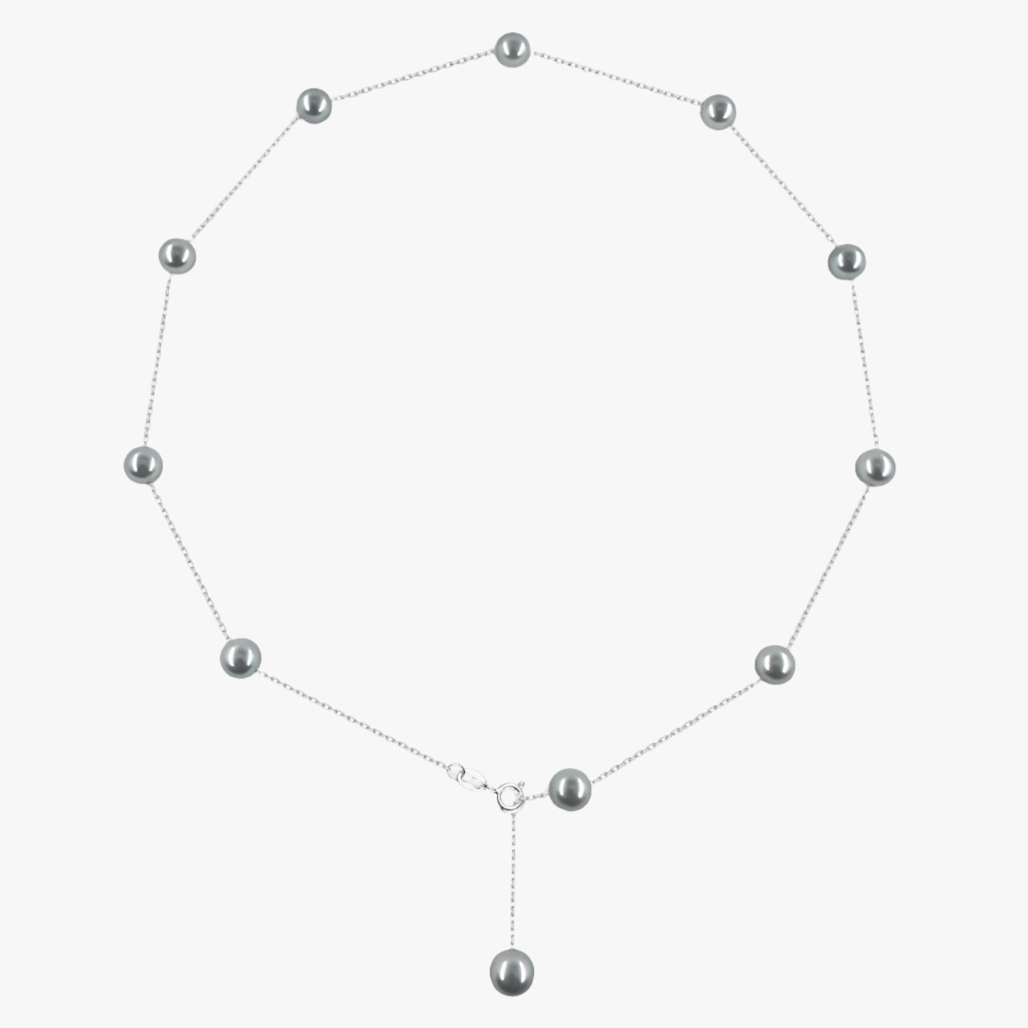 7mm grey Akoya pearl necklace on gold chain